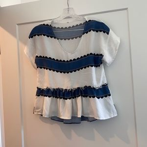 Short Sleeve Striped B Neck Peplum Top